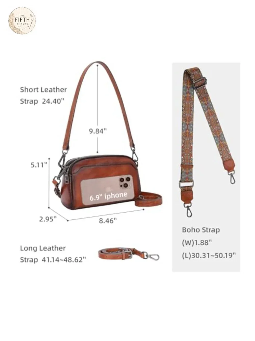 Genuine Leather Crossbody Bag with Three Straps Small Purse